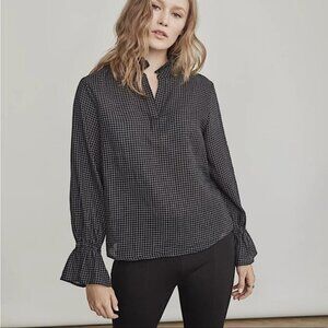 ✅ ELIZABETH AND JAMES BLACK & WHITE WINDOWPANE Ruffle Blouse SIZE MEDIUM
